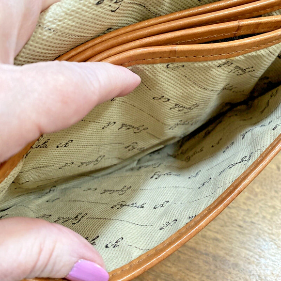 Italian Tapestry Purse 1980s Multicolor & Tan Leather Shoulder Bag Unique Retro - Picture 10 of 11